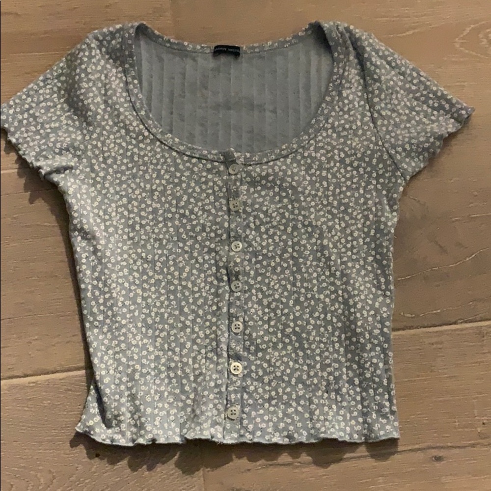 Blue Brandy Melville shirt with white flower print